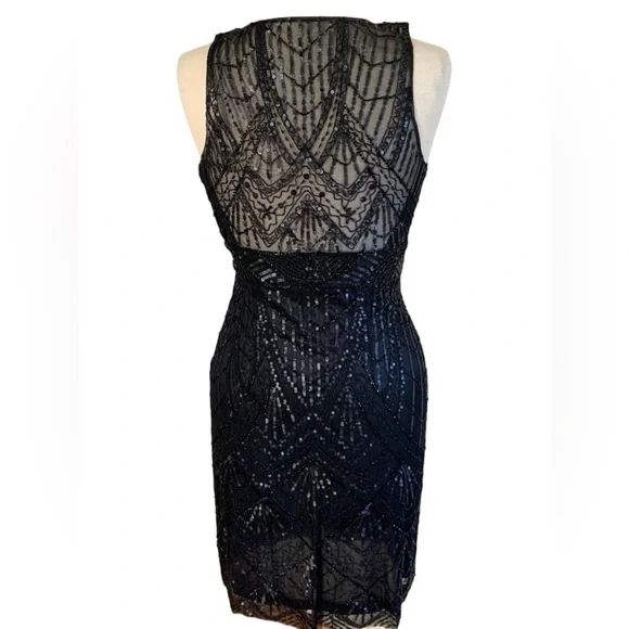 SUE WONG 10 Black Sequin Embellished Beaded Formal Cocktail Illusion Bac… - Picture 5 of 14
